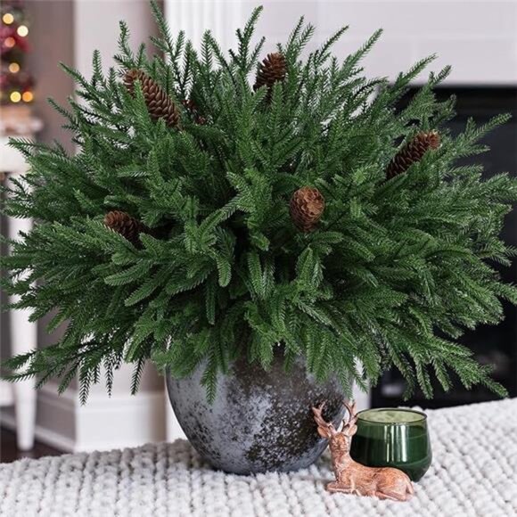 Norfolk Pine Spray 38 19 Inch Christmas Norfolk Pine Stems, 12PCS Real Touch Faux Cedar Pine